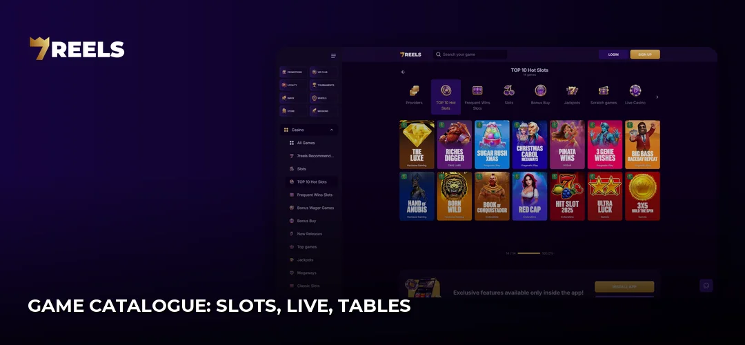 Game Catalogue: Slots, Live, Tables
